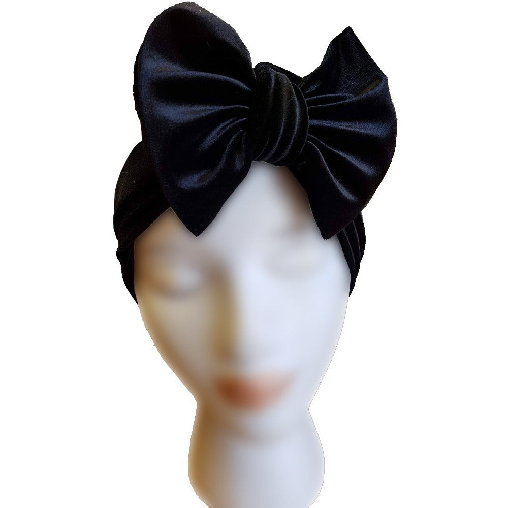 Velvet Bow Turban - Black - Retro Peaches Vintage Dresses